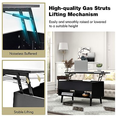 Lift Top Coffee Table with Hidden Storage and 2 Shelves