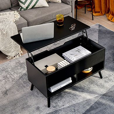 Lift Top Coffee Table with Hidden Storage and 2 Shelves