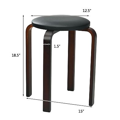 Stackable Bentwood Round Stools Set of 4 with Padded PU Leather Seats