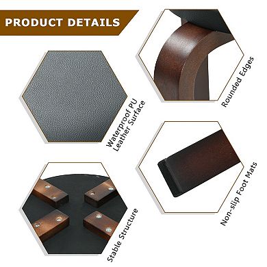 Stackable Bentwood Round Stools Set of 4 with Padded PU Leather Seats