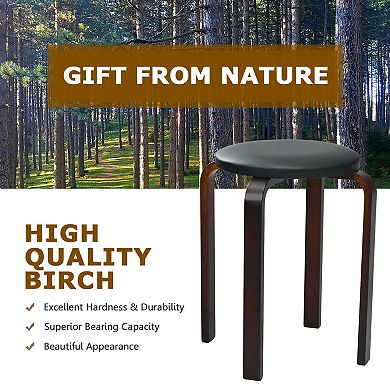 Stackable Bentwood Round Stools Set of 4 with Padded PU Leather Seats