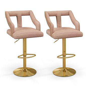 Velvet Swivel Bar Stools Set of 2 Adjustable Counter Height Chairs with Footrest