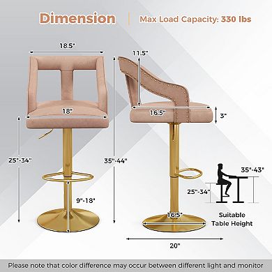Velvet Swivel Bar Stools Set of 2 Adjustable Counter Height Chairs with Footrest