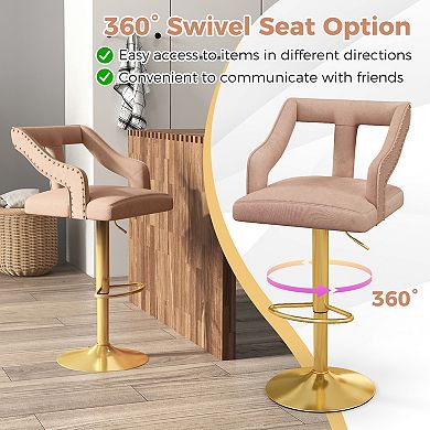 Velvet Swivel Bar Stools Set of 2 Adjustable Counter Height Chairs with Footrest