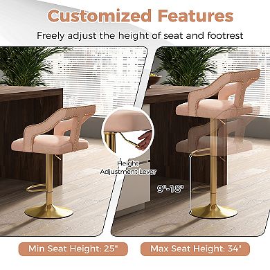 Velvet Swivel Bar Stools Set of 2 Adjustable Counter Height Chairs with Footrest
