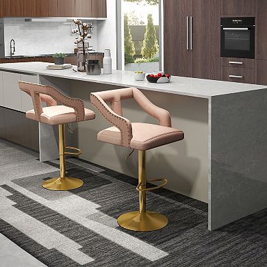 Velvet Swivel Bar Stools Set of 2 Adjustable Counter Height Chairs with Footrest
