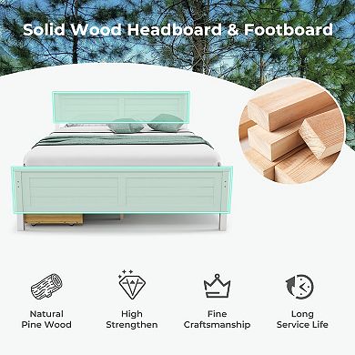 Full Size Bed Frame with Storage Drawers and Solid Wood Headboard