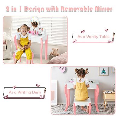 Kids Vanity Set with Rotating Mirror and Drawer Storage