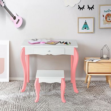 Kids Vanity Set with Rotating Mirror and Drawer Storage
