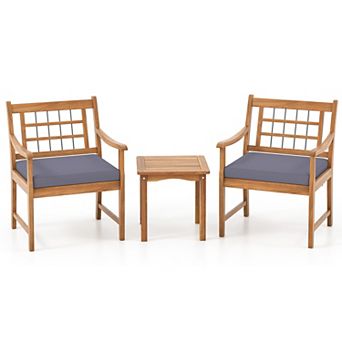3 pc Patio Furniture Set with Cushions and Acacia Wood Frame