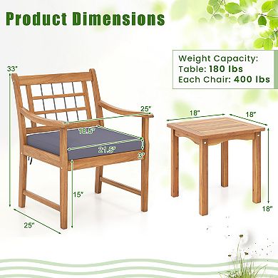 3 Piece Patio Furniture Set with Cushions and Acacia Wood Frame