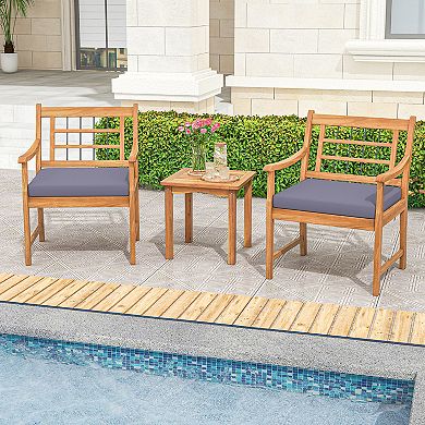 3 Piece Patio Furniture Set with Cushions and Acacia Wood Frame