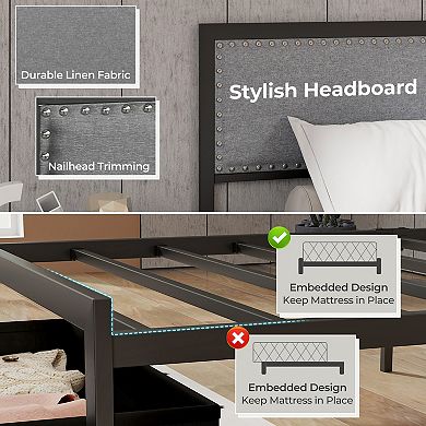 Twin Bed Frame with LED Lights and Storage Drawer Upholstered Platform Bed