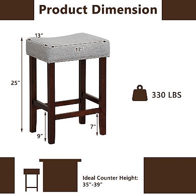 Counter Height Bar Stools Set of 2 with Curved Cushioned Seats