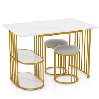 Rectangular Dining Table for 2 with 2 tier Storage Shelves