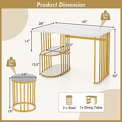 Rectangular Dining Table for 2 with 2 Tier Storage Shelves