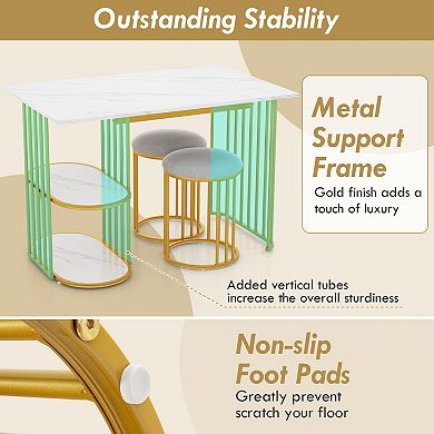Rectangular Dining Table for 2 with 2 Tier Storage Shelves