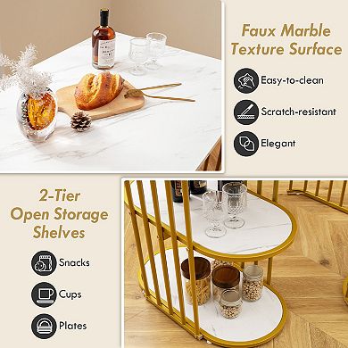 Rectangular Dining Table for 2 with 2 Tier Storage Shelves