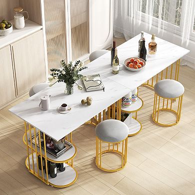Rectangular Dining Table for 2 with 2 Tier Storage Shelves