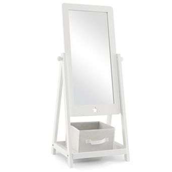 Kids Full Length Mirror with 360 Degree Rotating Acrylic Mirror and Storage Bin