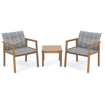 3 pc Patio Furniture Set with Acacia Wood Chairs and Coffee Table