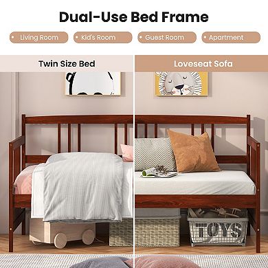 Twin Daybed Frame with Wooden Slats and Storage Space