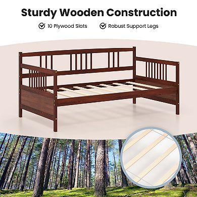 Twin Daybed Frame with Wooden Slats and Storage Space