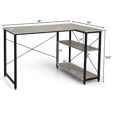 48 Inch L Shaped Computer Desk with Reversible Adjustable Shelf