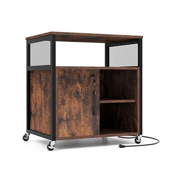 Rolling Storage Cabinet With Charging Station and Locking File Storage