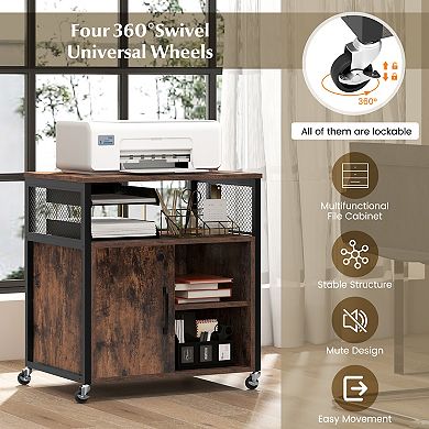 Rolling Storage Cabinet With Charging Station and Locking File Storage