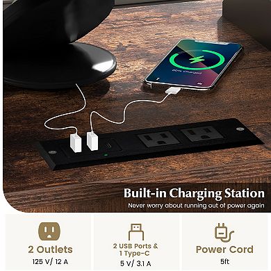 Rolling Storage Cabinet With Charging Station and Locking File Storage