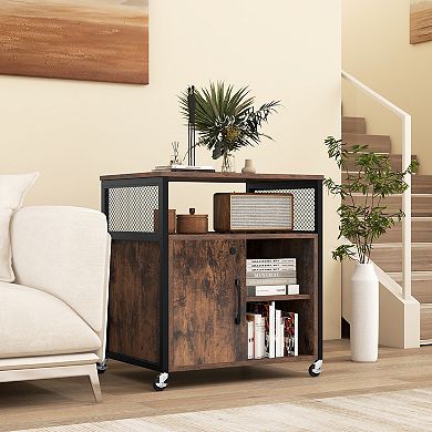 Rolling Storage Cabinet With Charging Station and Locking File Storage