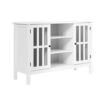 Wood Tv Stand Console Cabinet with Glass Doors and Open Shelves