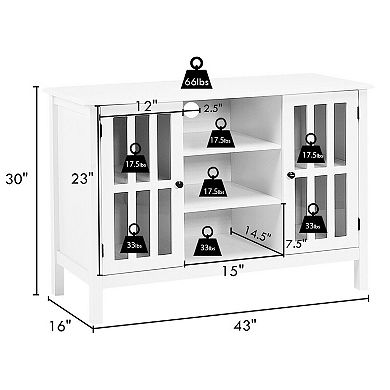 Wood Tv Stand Console Cabinet with Glass Doors and Open Shelves