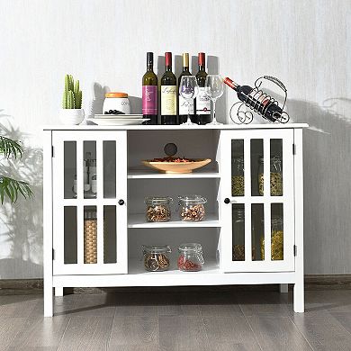 Wood Tv Stand Console Cabinet with Glass Doors and Open Shelves