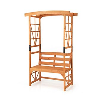 Patio Garden Arbor Bench with Pergola Arch and 2 Seat Wooden Bench
