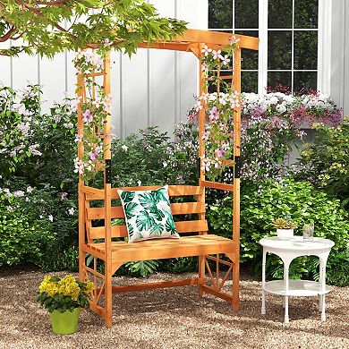 Patio Garden Arbor Bench with Pergola Arch and 2 Seat Wooden Bench