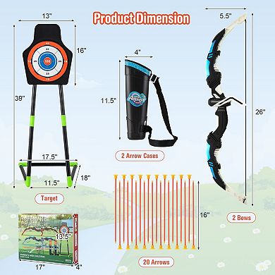 Kids Archery Set with LED Light Up Bow, Target and 20 Suction Cup Arrows