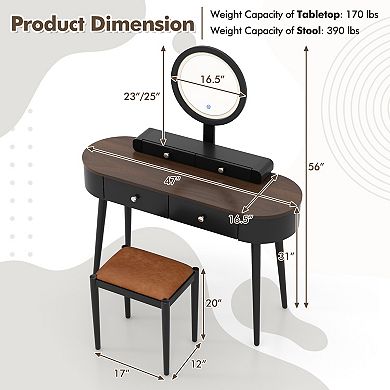 Makeup Vanity Table Set with LED Mirror and 3 Drawers