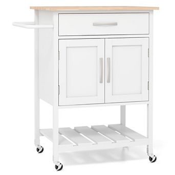 Rolling Kitchen Island Cart with Drawer Cabinet and Towel Rack