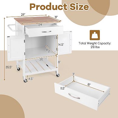 Rolling Kitchen Island Cart with Drawer Cabinet and Towel Rack