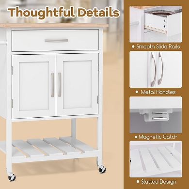 Rolling Kitchen Island Cart with Drawer Cabinet and Towel Rack