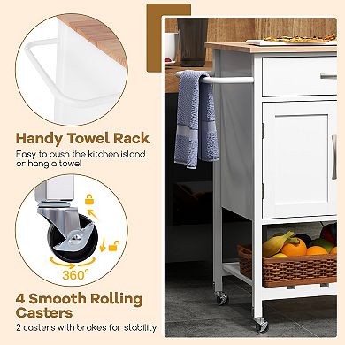 Rolling Kitchen Island Cart with Drawer Cabinet and Towel Rack