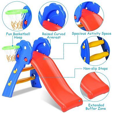 Kids Folding Slide with Basketball Hoop Indoor Toddler Playset