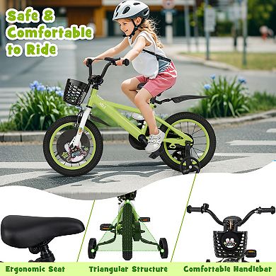 Kids Bike with Training Wheels Dual Brakes Adjustable Seat and Handlebar