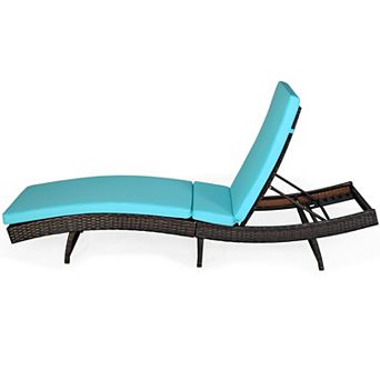 Folding Adjustable Rattan Chaise Lounge Chair with Cushion