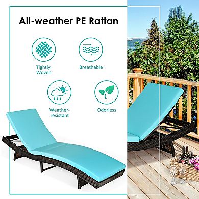 Folding Adjustable Rattan Chaise Lounge Chair with Cushion