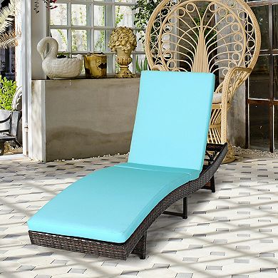 Folding Adjustable Rattan Chaise Lounge Chair with Cushion