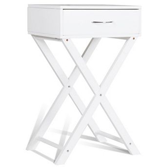 End Table With Drawer and X Shape Frame for Bedroom Living Room