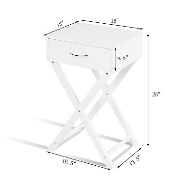 End Table With Drawer and X Shape Frame for Bedroom Living Room